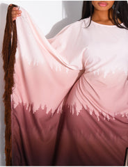 Abaya en satin dégradé à franges sur les bordures