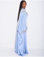 Abaya papillon en satin premium et sequins argentés