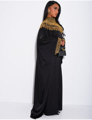 Abaya papillon en satin premium et sequins doré