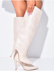 Bottes hautes bouts pointus effet croco en similicuir