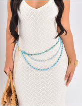 Ceinture multirangs à perles turquoises