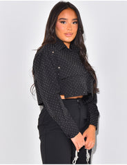 Chemise courte à poches cargo & strass