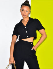 Blouse courte en lin à boutons