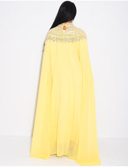 Abaya en mousseline ornée de strass & sequins et doublure assortie