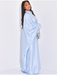 Abaya premium en satin col chemise à cristaux cousus à la main