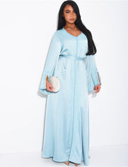 Abaya premium à bordures perlées et ceinture assortie