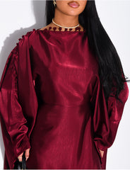 Abaya papillon en satin & pompons au col