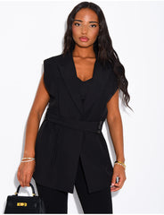 Blazer sans manche à ceinture boutonnée à la taille