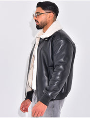 Bombers en similicuir avec fourrure au col