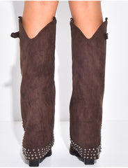 Bottes style santiags en suédine à clous