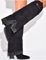 Bottes style santiags en suédine à clous