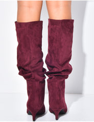 Bottes en suédine à enfiler effet bouffantes à petits talons