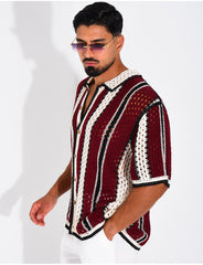 Chemise ajourée à rayures