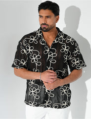 Chemise ajourée brodée