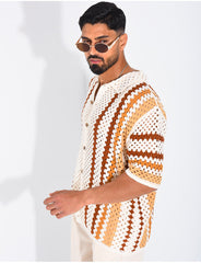 Chemise ajourée manches courtes à motifs