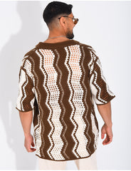 Chemise ajourée manches courtes à motifs
