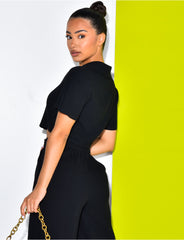 Blouse courte en lin à boutons