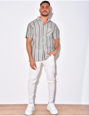 Chemise en lin à manches courtes avec rayures