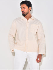 Chemise en lin manches longues à motifs brodés sur les manches