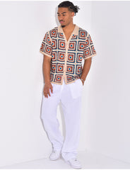 Chemise manches courtes ajourées à motifs