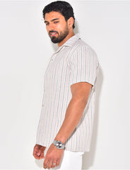 Chemise manches courtes en lin à rayures