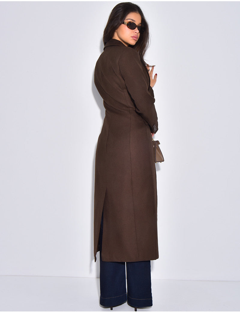 Blazer manteau très long et cintré à boutons